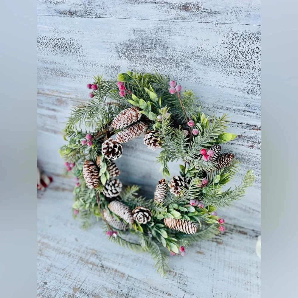Frosty Cedar, Pinecone & Red Berry Wreath